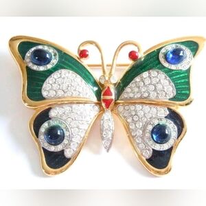 Butterfly Brooch Jackenbrosche Email & Rhinestone Large 1.4oz/2 13/16x2inJackenb